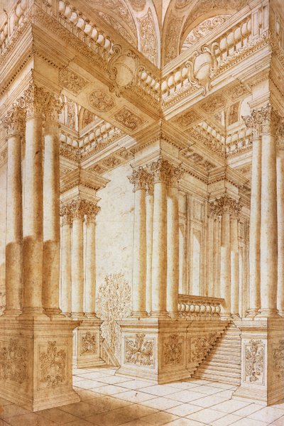 Architekturstudie (Feder und braune Tinte mit brauner Waschung auf Papier) von Giuseppe Bibiena